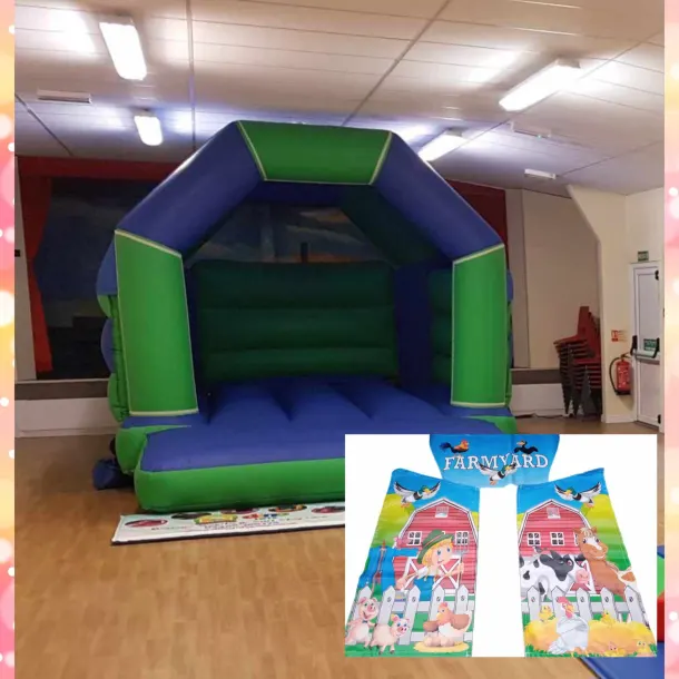 Green Blue Bouncy Castle 11x15 Farmyard Theme