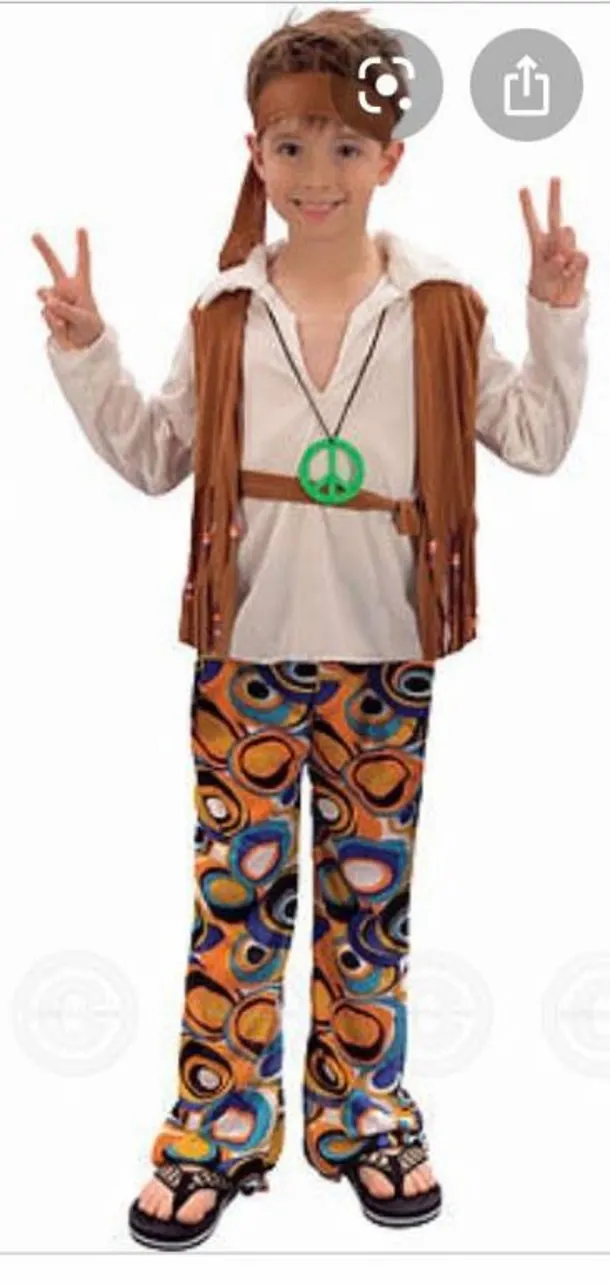 Kids Hippy Shirt (with Waistcoat Trousers Headband And Belt) - Xlarge