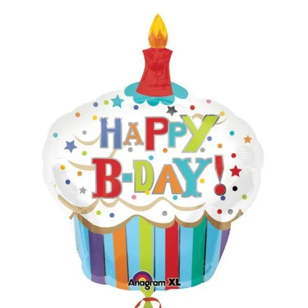 Happy Birthday Striped Cupcake Supershape Xl