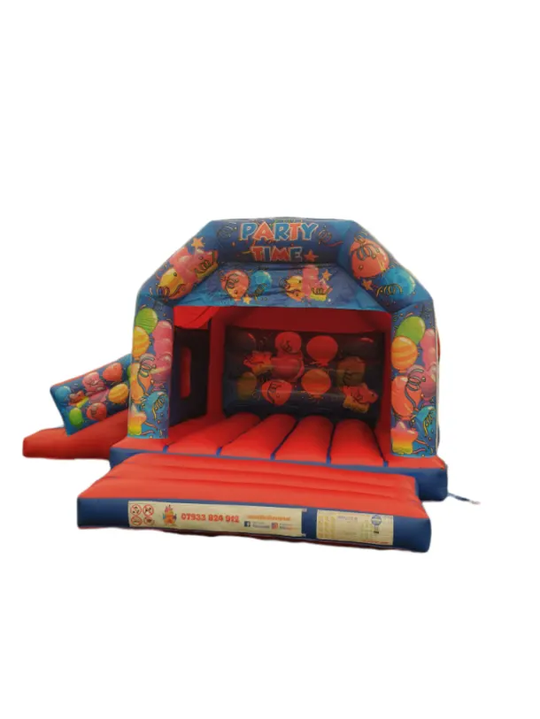 Red Blue Party Time Bouncy Castle With Side Slide 15x17ft