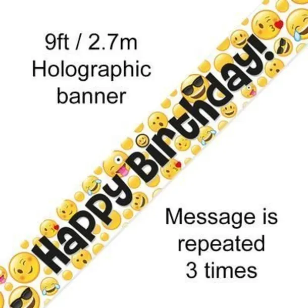 Emoji Birthday 9ft/2.7m Holographic Banner