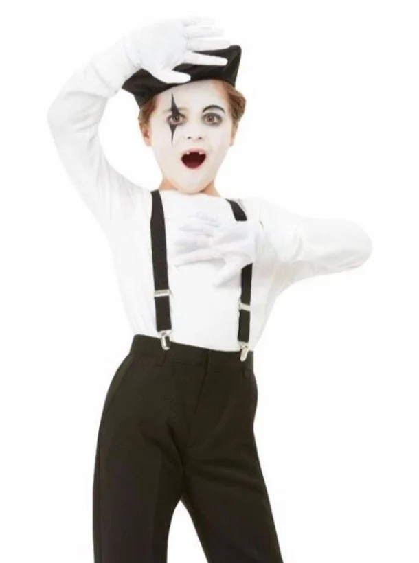 Kids Mime Kit (beret, Gloves, Braces, Make Up Palette) - One Size