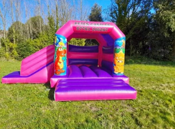 Pink Velcro Castle With Slide - Dinosaur Theme