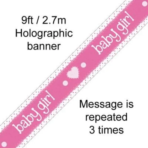 Pink Baby Girl 9ft/2.7m Holographic Banner