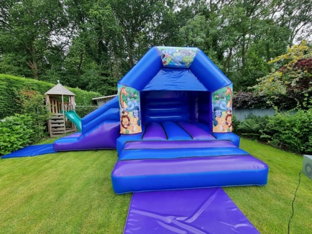 Blue And Purple Jungle Animal Disco Side Slide Combi Bouncy Castle