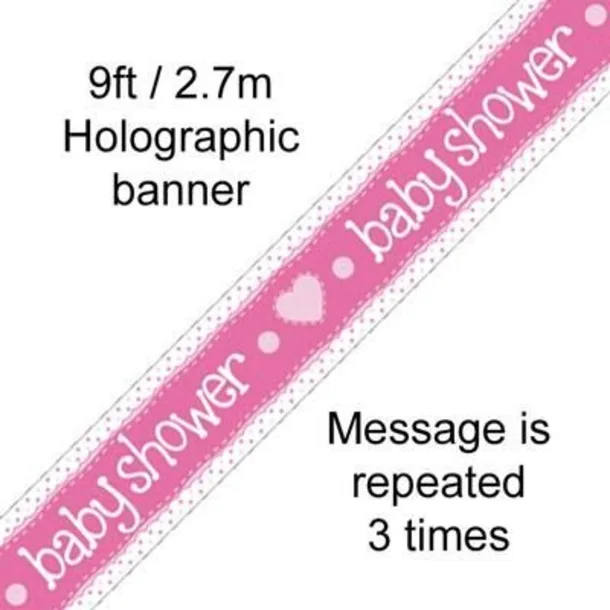 Pink Baby Shower 9ft/2.7m Holographic Banner