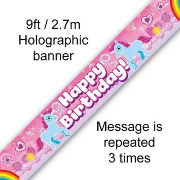 Unicorn Rainbow Birthday 9ft/2.7m Holographic Banner