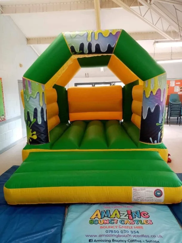 11ft X 15ft Splatter Bouncy Castle - Green And Yellow