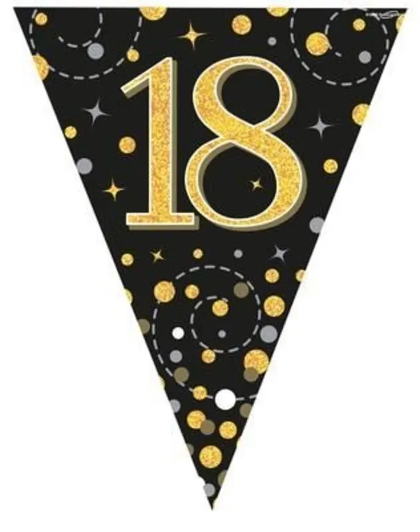 Party Bunting Sparkling Fizz Numbers Black & Gold 11 Flags 3.9m