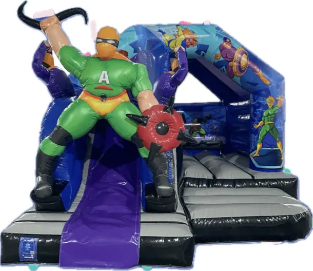 3d Superhero Combi Bouncy Castle With Slide