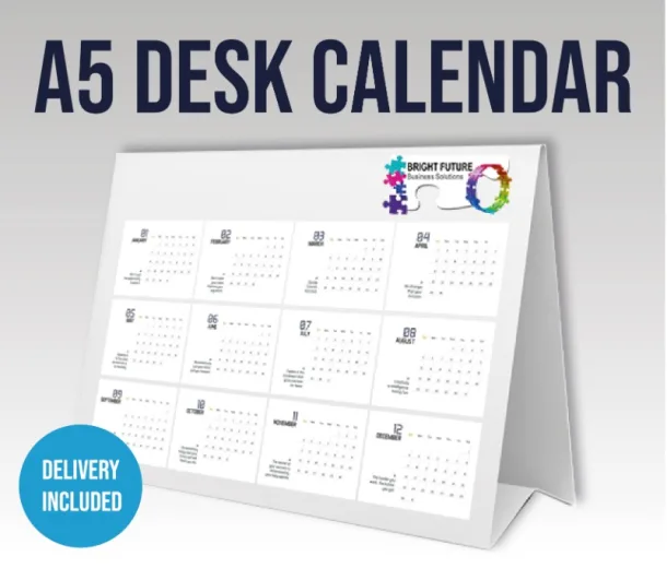 A5 Folded Desk Calendar With Your Branding And 12 Month Design