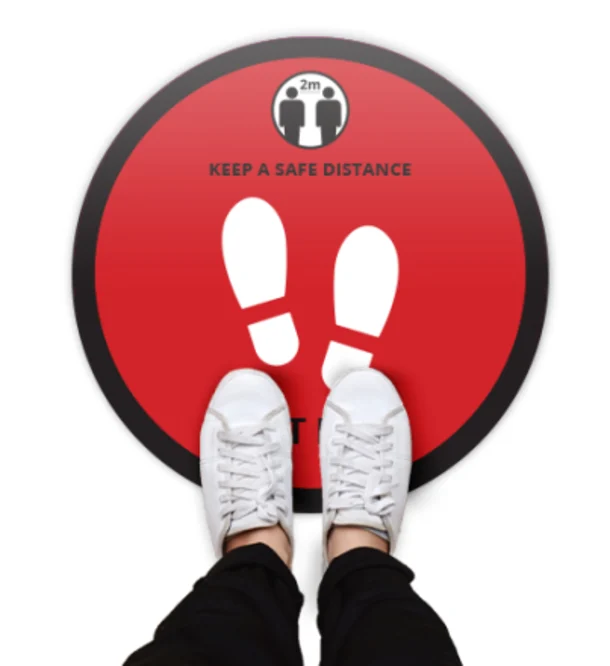Round Floor Safety Stickers Covid 19 Red