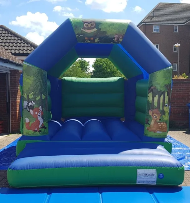 Green Blue Bouncy Castle 11x15 Woodland Animals Theme