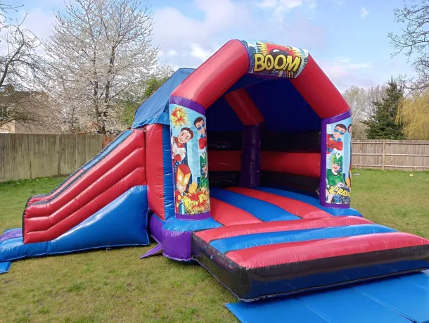 Superhero Themed Side Slide Bouncy Castle