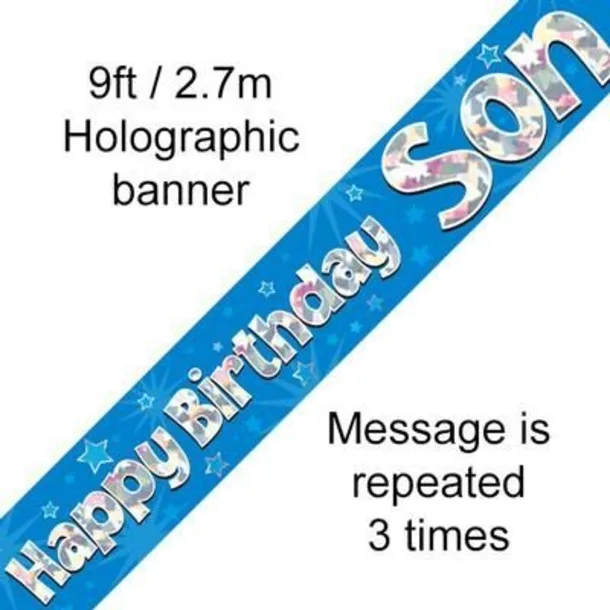 Blue Happy Birthday Son 9ft/2.7m Holographic Banner