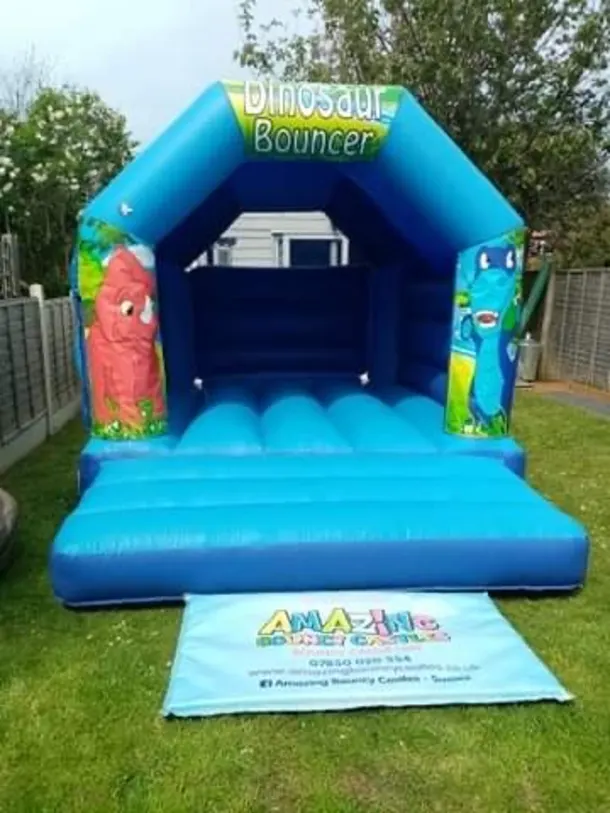 11ft X 15ft Dinosaur Themed Bouncy Castle - Blue