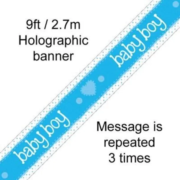 Blue Baby Boy 9ft/2.7m Holographic Banner