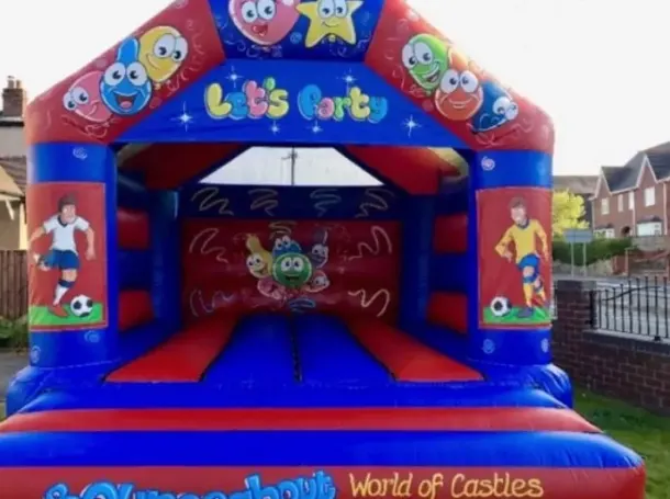 Lets Party Delux Smiley Balloons Football Bouncy Castle