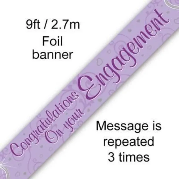 Congratulations On Your Engagement - Entwined Hearts9ft/2.7m Holographic Banner