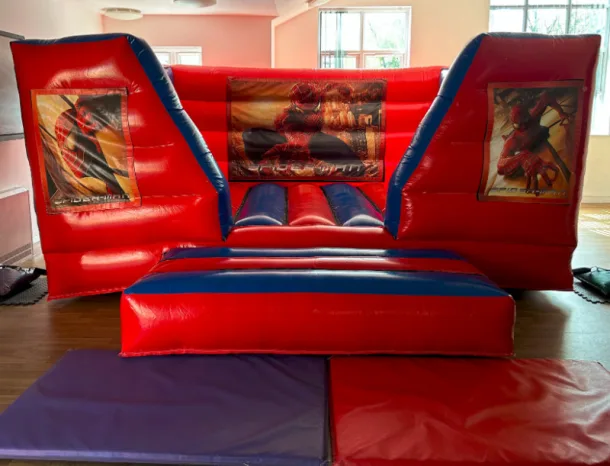 15ft X 12ft Blue And Red Box Indoor Castle - Spiderman Theme