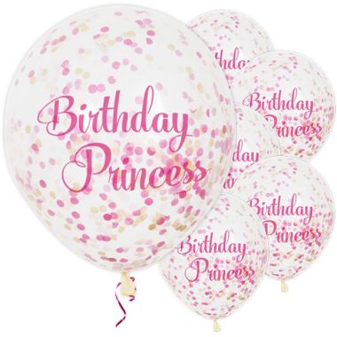 Birthday Princess Confetti Balloons - 12inch Latex (6pk)