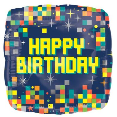 Happy Birthday Pixels Balloon - 18inch Foil