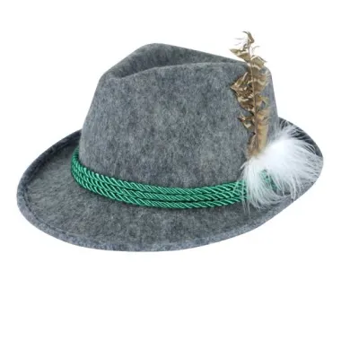 Grey Bavarian Felt Hat With Green Cord