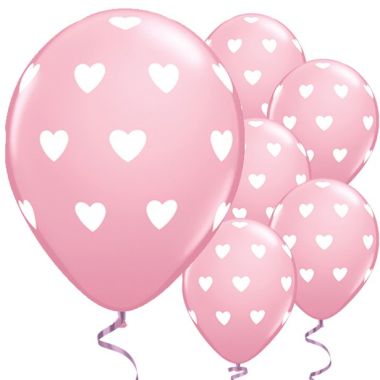 Big Pink Hearts Balloons - 11inch Latex (6pk)