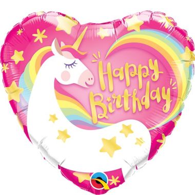 Happy Birthday Unicorn Heart Foil Balloon - 18inch