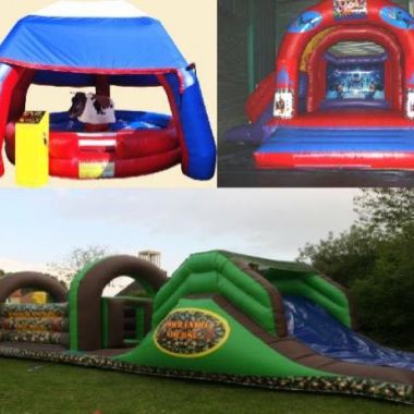 15ftx 15ft Rodeo Bull For (2 Hours)/40ft Army Assault Course/21ftx15ft Diseny Theme Castle Slide.
