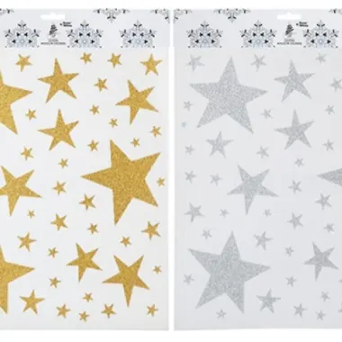 Star Window/mirror Stickers In Assorted Silver And Gold, Price Per 1 Sheet