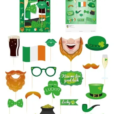 St. Patricks Day Photo Props With Sticks Assorted Designs (20 Piece Set)