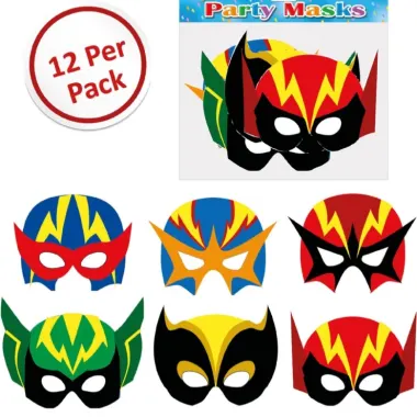 Super Hero Card Masks Pack Of 12
