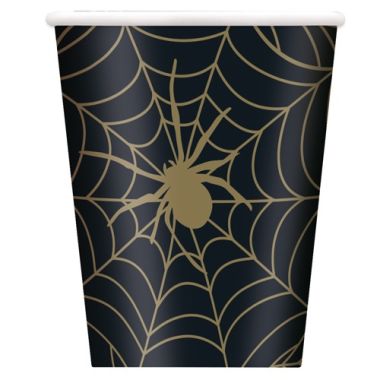 Black And Gold Spider Web Cups Pk8