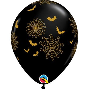 Spider Webs And Bats 11inch Latex Balloons Pk25