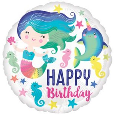Mermaid & Narwhal Happy Birthday Balloon - 18inch Foil