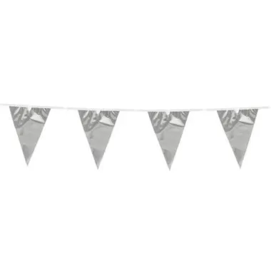 Silver Metallic Standard Plastic Bunting 10m (20 Flags)