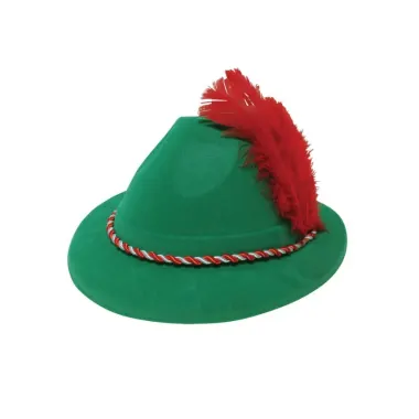 Green Bavarian Plastic Hat With Red Feather