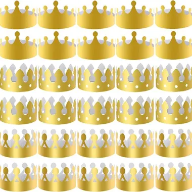 Gold Cardboard Crown Mixed Styles Pack Of 54