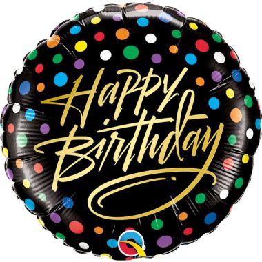 Happy Birthday Gold Script & Dots Foil Balloon - 18inch Foil