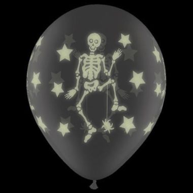 Skeleton Glow In The Dark 11inch Latex Balloons Pk25