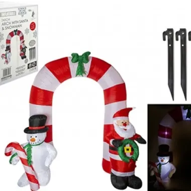2.4m Inflatable Christmas Arch With Santa And Snowman, Light Inside
