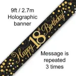 Sparkling Fizz Numbered Birthday Black & Gold 9ft/2.7m Holographic Banner