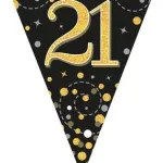 Party Bunting Sparkling Fizz Numbers Black & Gold 11 Flags 3.9m