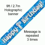 Blue Numbered Birthday 9ft/2.7m Holographic Banner