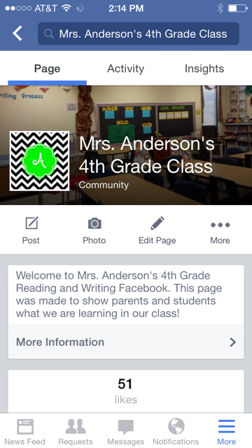 Facebook page for classroom