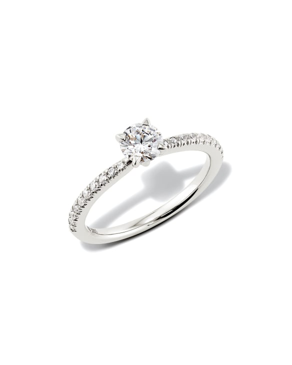 Round Solitaire Engagement Ring with Pave Diamonds in 14k White Gold