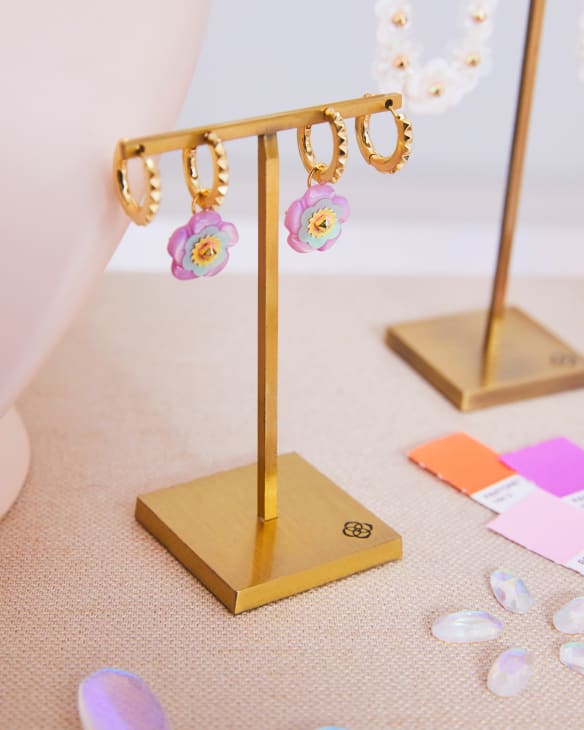 Deliah Convertible Gold Huggie Earrings in Pastel Mix