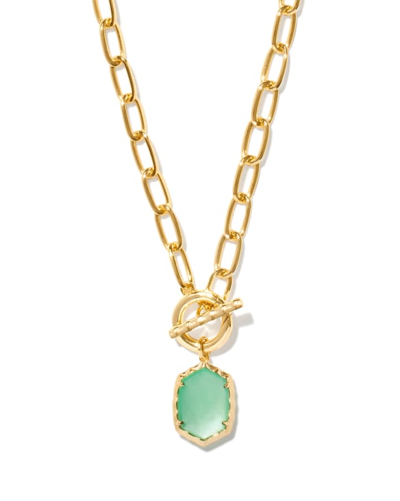 Daphne Convertible Gold Link and Chain Necklace in Light Green Mother-of-Pearl