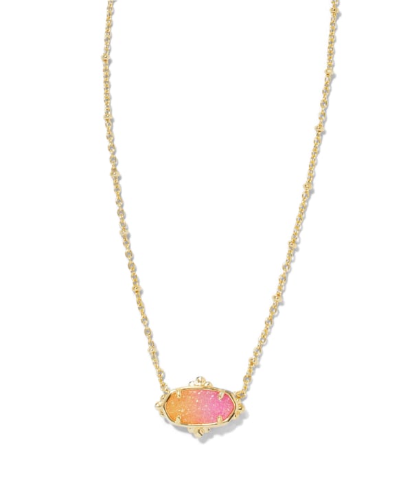 Elisa Gold Petal Framed Short Pendant Necklace in Sunrise Ombre Drusy